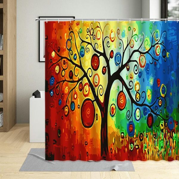 

shower curtains cartoon tree curtain colorful flower leaf fruit creative trees pattern bathroom decor polyester cloth hanging set