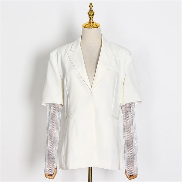 

fashion women blazer hollow bright diamond long-sleeved jacket loose female autumn winter suit elegant 210515, White;black