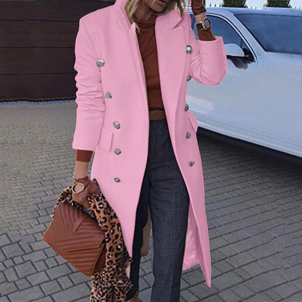 

women's wool & blends 2021 women jackets autumn winter lapel coats womens plus size overcoat double breasted ladies knee length coat, Black