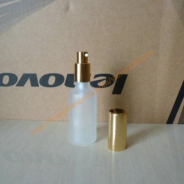 

50ml clear/blue/green/brown frosted glass lotion bottle with aluminum shiny gold pump.for and essential oil storage bottles & jars