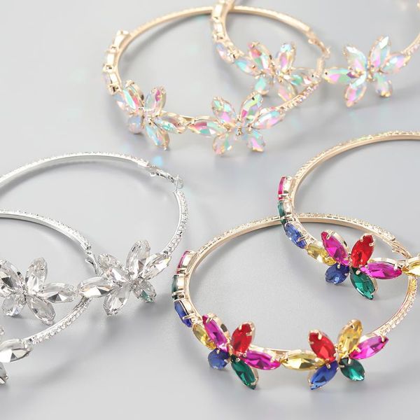 

hoop & huggie shiny rhinestone flowers earrings for women fashion jewelry geogous holiday party statement accessories, Golden;silver