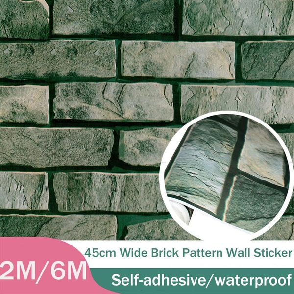

wall stickers moss green imitation brick wallpaper self-adhesive waterproof washable kitchen bathroom background home decoration