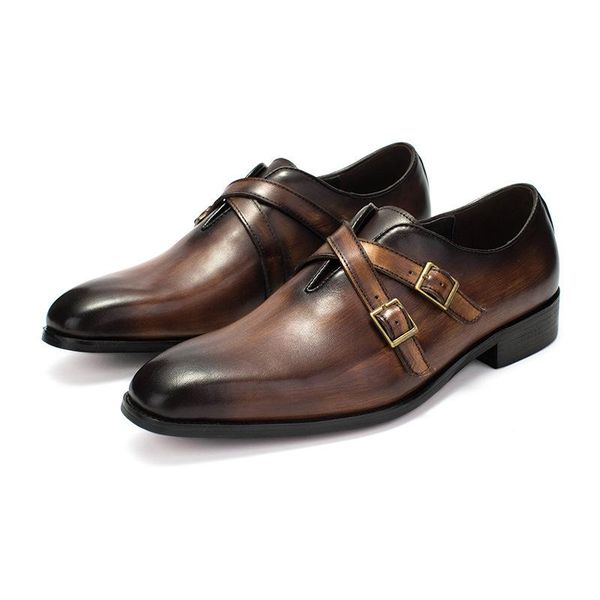

dress shoes leather business oxford men's mengke buckle for men, Black