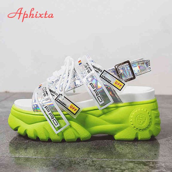 

aphixta 9cm platform sandals women wedge high heels shoes women buckle lace-up summer zapatos mujer wedges slippers woman sandal k731, Black