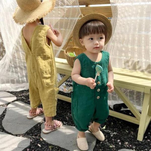 

stylish girls boys overalls cotton linen summer jumpsuit jumpsuits, Blue