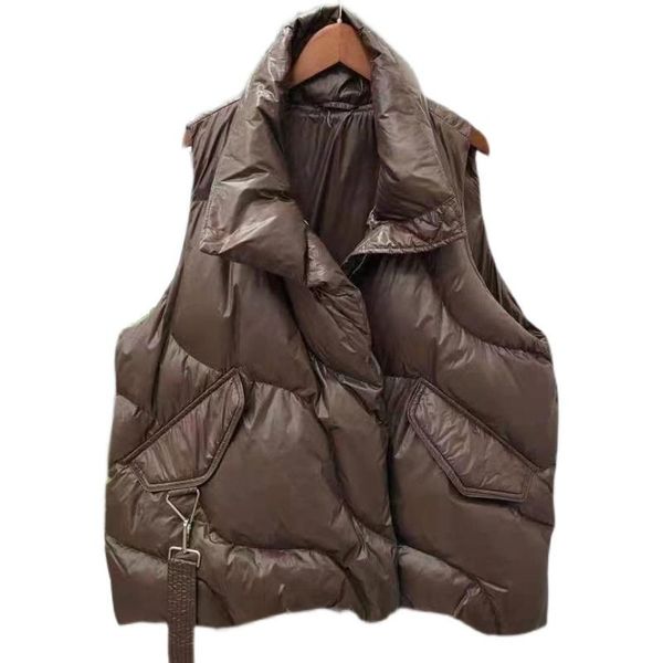 

women's vests autumn winter women ultralight white duck down vest super soft stand-up collar plus size ladies ol loose casual, Black;white