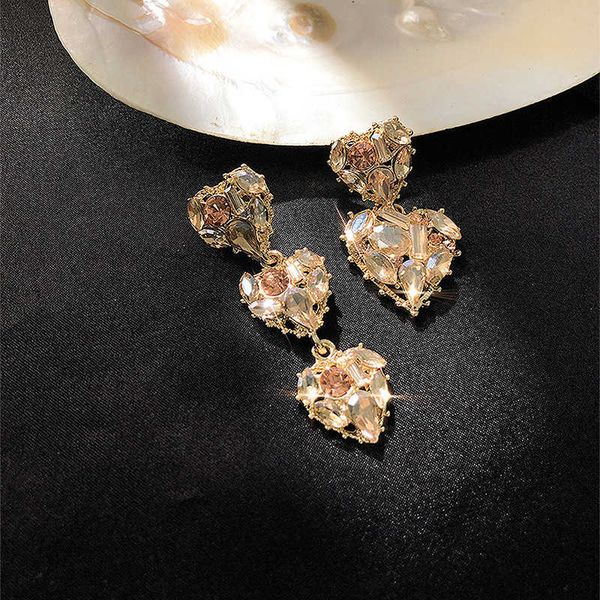 

925 silver needle baroque full diamond love asymmetric long earrings exaggerated temperament personality earrings