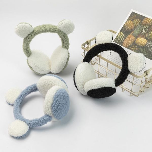 

berets warmer plush furry panda ear earmuffs cute hair band winter headband outdoor antie windproof covers, Blue;gray