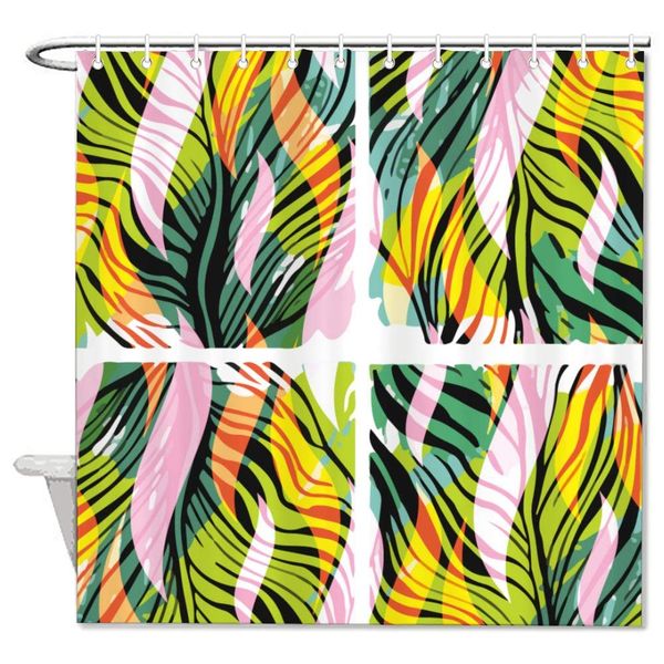

bath curtain with bathroom rugs mats matching, geometric plant patchword pink and green shower curtain with 10 hooks, multi