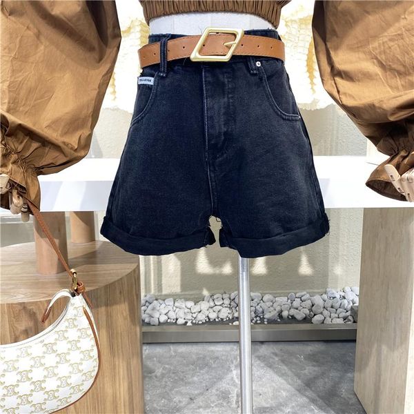 

women's shorts brand original design label pocket high waist denim 2021 thin versatile casual hem loose wide leg pants, White;black