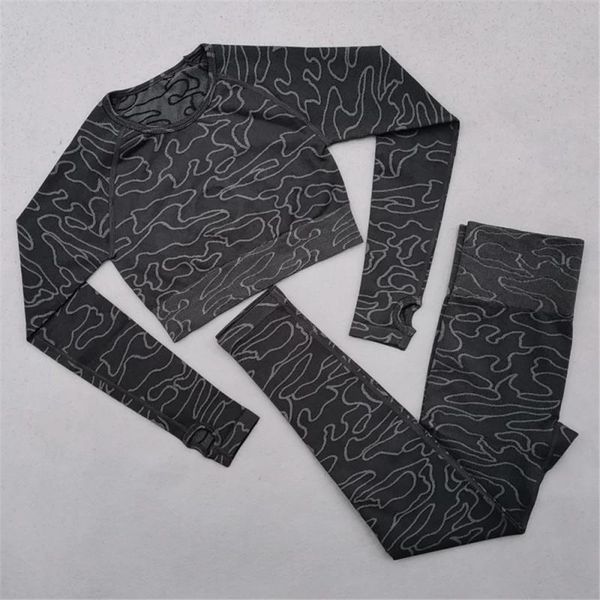 

yoga outfit women 2pcs seamless long sleeve set fitness suit sportswear gym clothes crop high waist leggings clothing