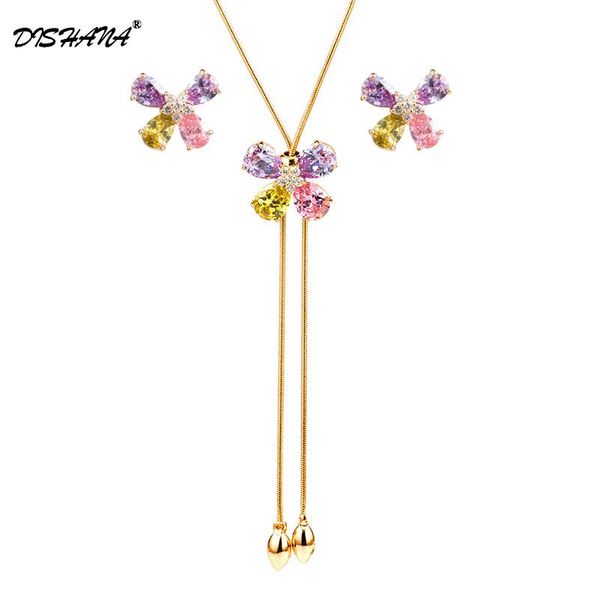 

earrings & necklace gold-color jewelry sets women trendy jewellery butterfly cubic zirconia set party statement, Silver