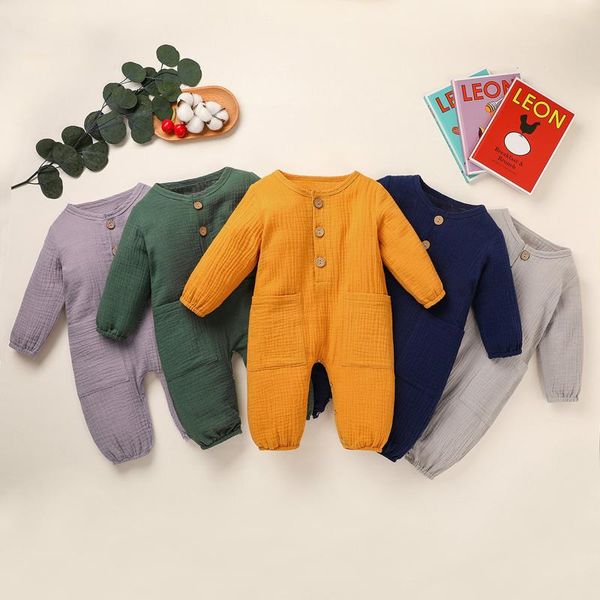

jumpsuits fashion born baby boys girls romper linen cotton jumpsuit with pockets outfits suit fall girl clothes 3 6 9 12 months, Blue