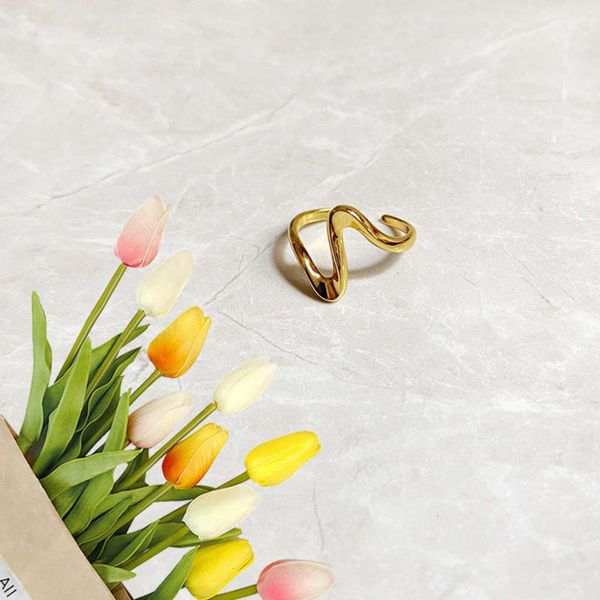 

genuine wind copper plated gold cold minority metal wave opening ring 5blm, Silver