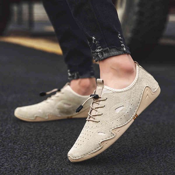 

dress shoes men breathable cow suede casual loafers flats lace-up lightweight comfortable sneakers leather rplq, Black