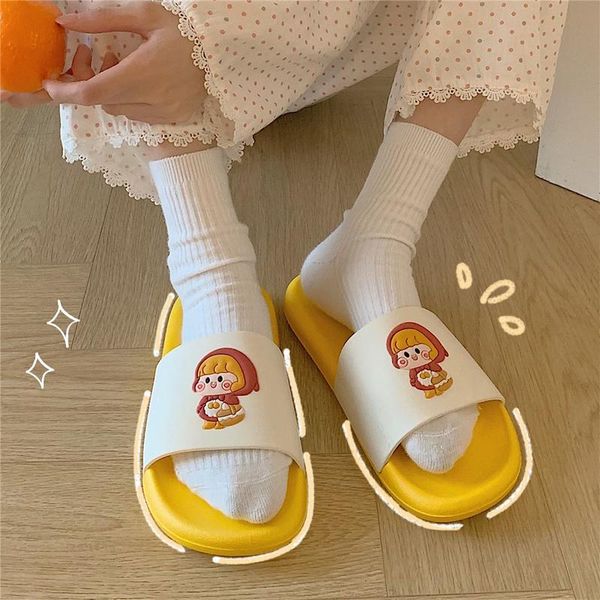 

slippers stepping on the excretion feeling soft bottom cute cartoon girl heart ins student non-slip dormitory bath indoor, Black