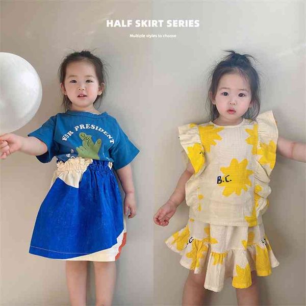 

kids girls skirt bobo spring summer children cute color matching graffiti print casual long skirts for 1-11y 210629, Black