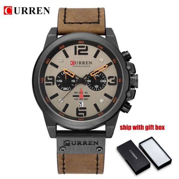 

wristwatches curren mens watch fashion leather strap quartz men watches casual business male clock 8314, Slivery;brown