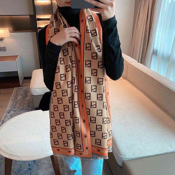 

the new design scarf female live broadcast imitation cashmere autumn and winter warm air conditioning shawl short beard tassel decoration ve, Blue;gray