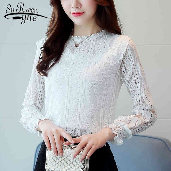 

fashion woman blouses lace women's shirt long sleeve white female clothes and blouse causal blusa feminina 0869 40 210521