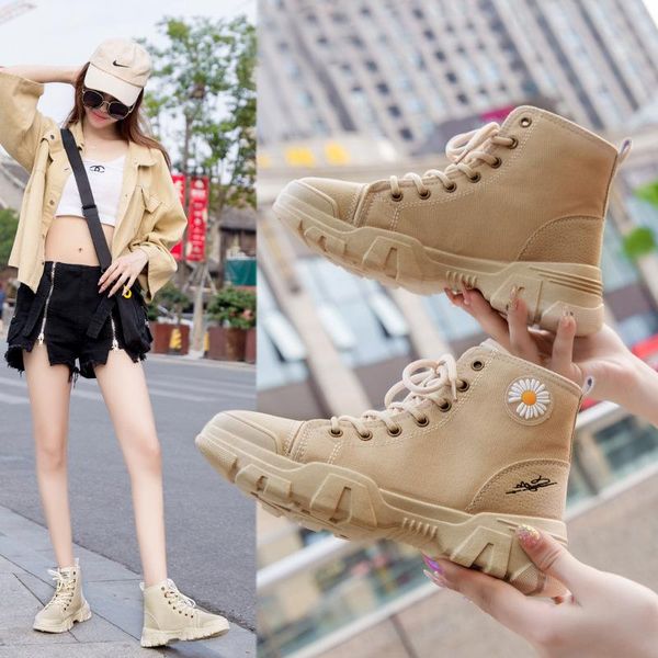 

boots 2021 fashion british women's thick bottom short, Black