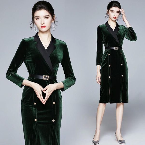 

casual dresses 2021 autunm winter fashion elegant women velvet midi dress button velour vestidos, Black;gray