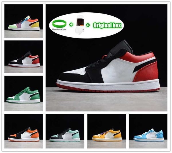 

shoes [with box]mens union 1 basketball jumpman low 1s women yellow banned bred chicago black toe court purple pine green unc sneakers, White;red