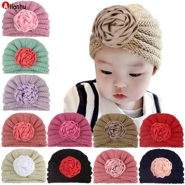 2022 Herbst und Winter warme Kinder Strickmütze schöne Prinzessin Neugeborenen Blumenhut Baby Casual Outdoor Wolle Häkeln Hüte Beanie Skull Caps WCDS