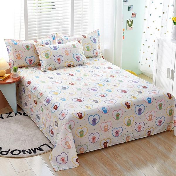 

sheets & sets 1pcs 100% cotton bed sheet cute printed double king pure single size kids linen (no case)