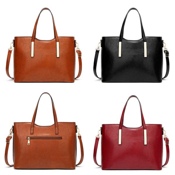 

oil leather 2021 new korean fashion women's one shoulder slanting capacity hand large bag, Black;red