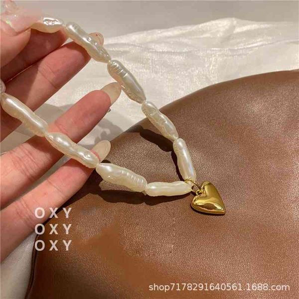 

buy 75% off baroque handmade versatile necklace female metal love pearl choker, Silver