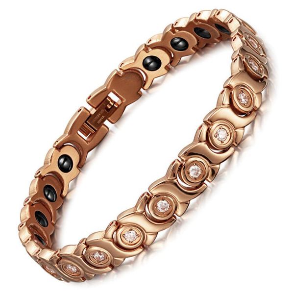 

link, chain stainless steel zircon magnet bracelet female rose-gold, Black