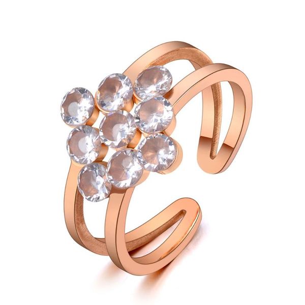 

cluster rings trendy titanium stainless steel cz crystal flower for women office rose gold elegant charm ring jewelry r19133, Golden;silver