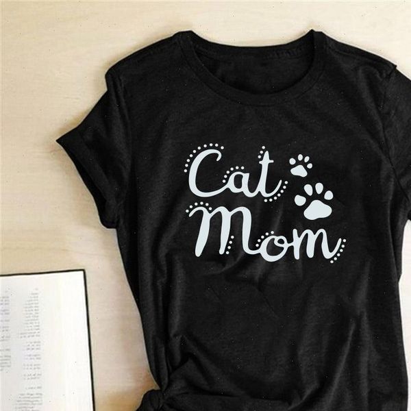 

women t shirt cat mom print funny casual short sleeve summer cut clothes harajuku tee shirts camisetas mujer, White