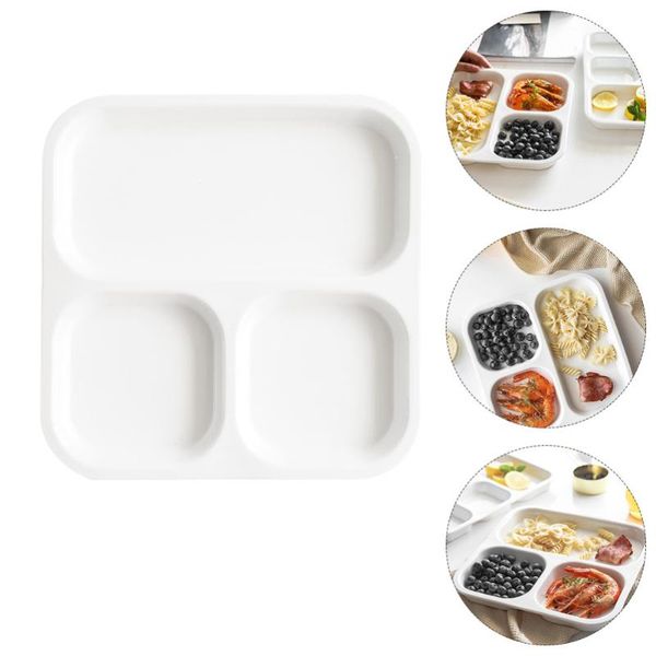 

dishes & plates 1pc square household breakfast compartment plate ceramic (3-grid)