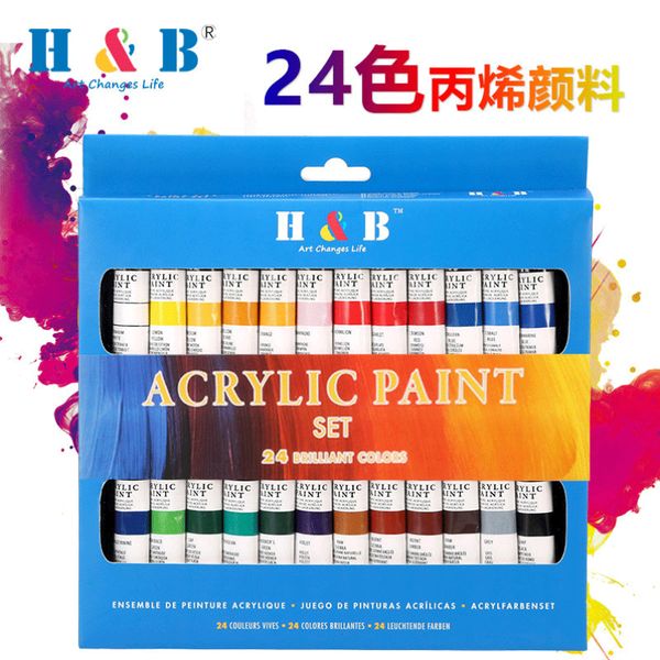 

24 colors h&b acrylic paint set art painting 12ml single hand-painted diy wall graffiti paint fy8069