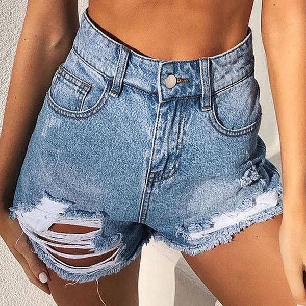 

women's jeans women ripped hole denim shorts high waist casual push up skinny drop, Blue