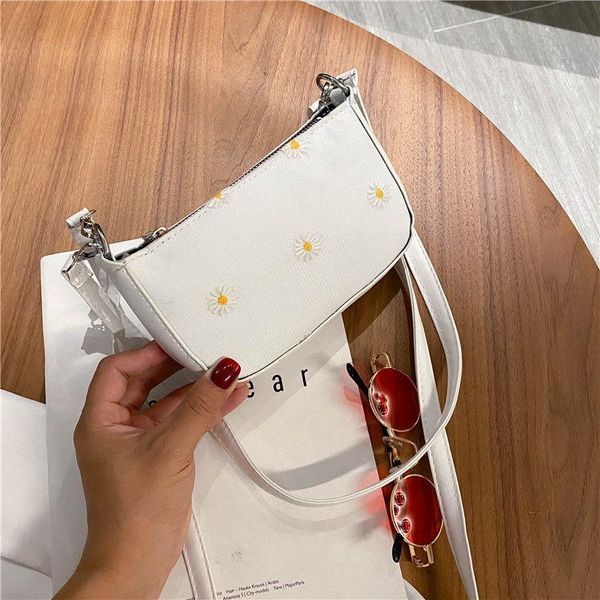 

evening bags fashion daisy flower women mini crossbody vintage pu leather ladies small clutch purse handbags female girls armpit