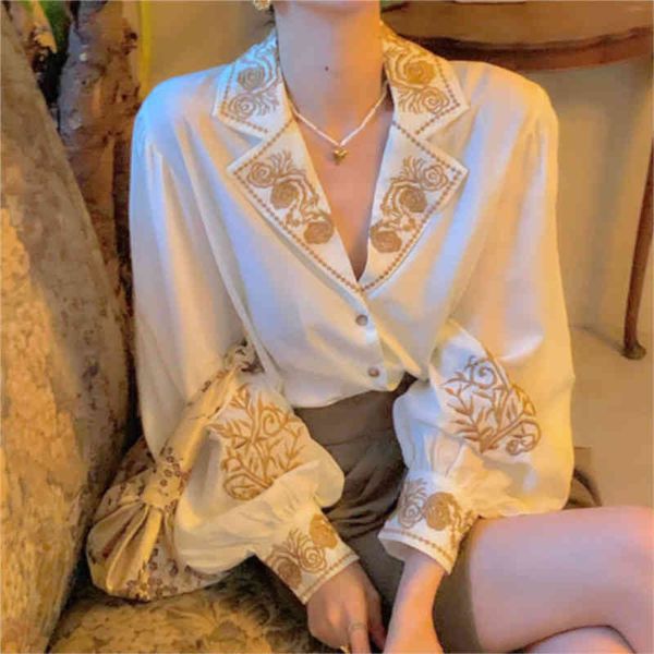 

women's polos elegant blouse autumn floral long sleeve female office lady casual designer french korean blouses fashion u721, White