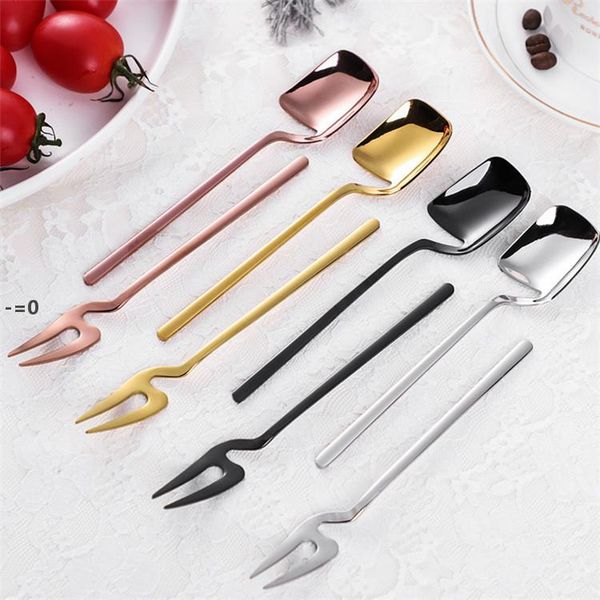 

creative copper spoon fruit fork and spoon coffee stainless steel 304 dessert spoon fork cup hangable nha6662