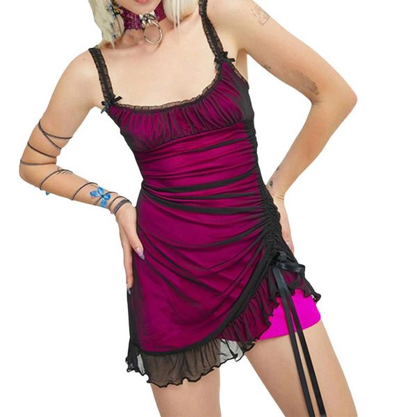 

women's swimwear women bodycon mini dress sleeveless spaghetti strap drawstring ruched mesh, White;black