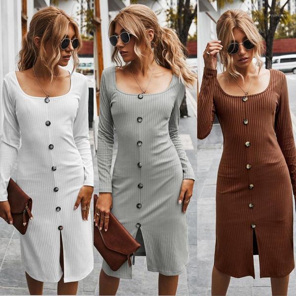 

casual dresses autumn women's retro square collar solid color knitted dress, Black;gray