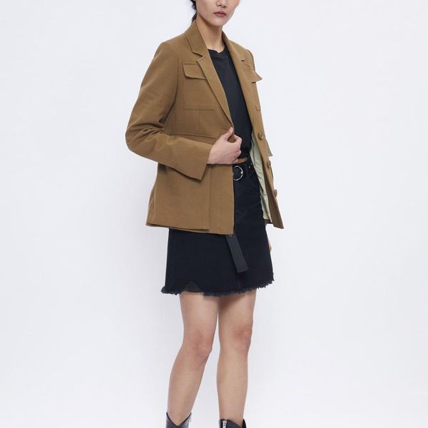 

spring and autumn women's jacket casual solid color dark button pocket decorative suits & blazers, White;black