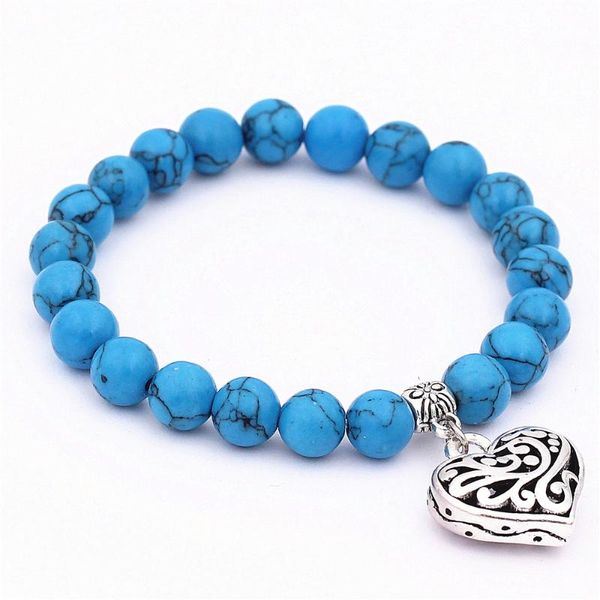 

charm bracelets dgw natural lava rock stone beads tibetan silver color hollow heart strand bracelet accessories black men women, Golden;silver