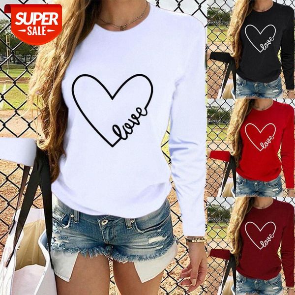 

fashion round neck heart-shaped print long-sleeved t-shirt #7y5c, White