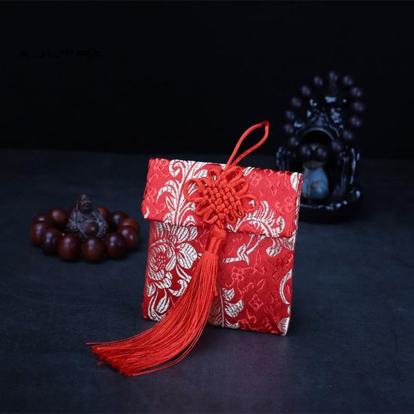 

storage bags 50pcs exquisite brocade chinese red knot money bag wedding party gift jewelry pocket cloth art