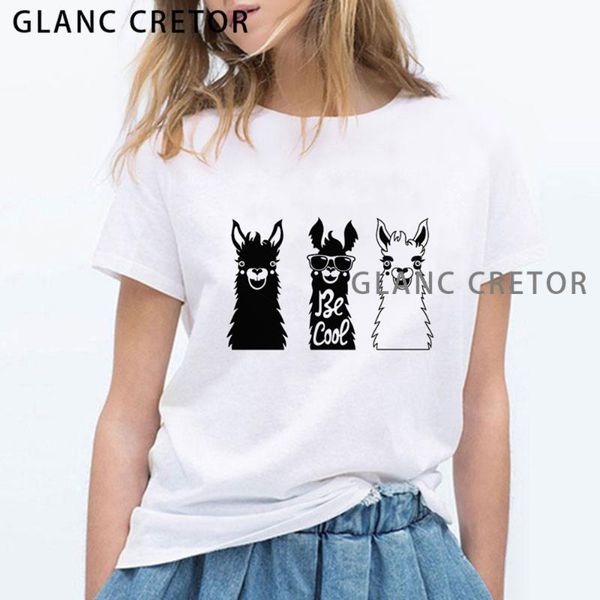 

alpaca harajuku personality kawaii graphic punk women's fashion t-shirt t shirts women summer, White