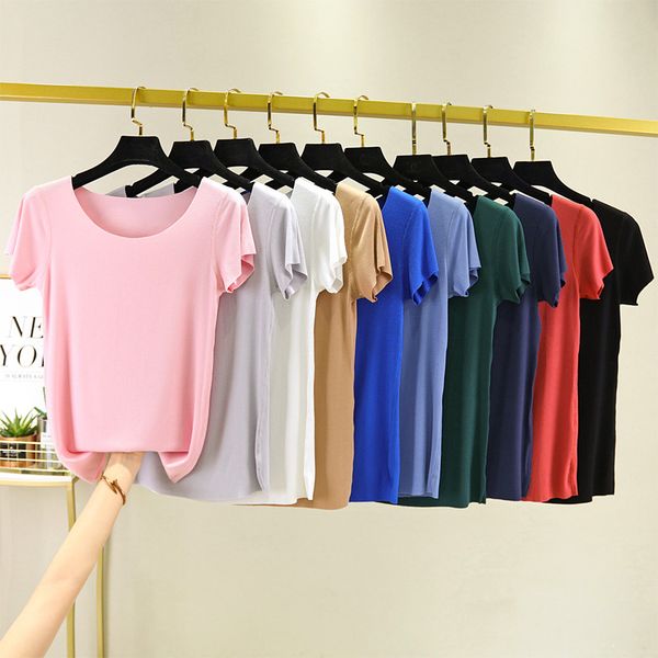 

casual t-shirt short sleeve 10 colors o-neck women slim fit t shirt tight tee summer basic girls lady, White