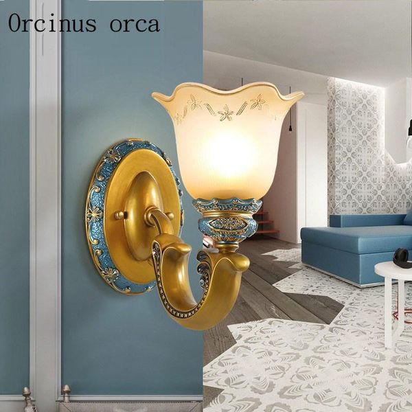 

wall lamp mediterranean simple blue bedroom bedside aisle american pastoral creative resin painted