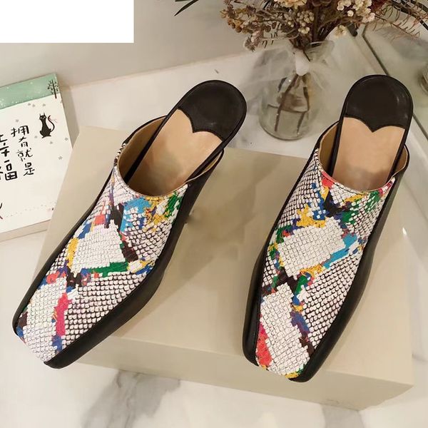 

sandals square toe snakeskin printed slippers women real leather thin high heel rome summer party dress shoes for ladies pem8, Black